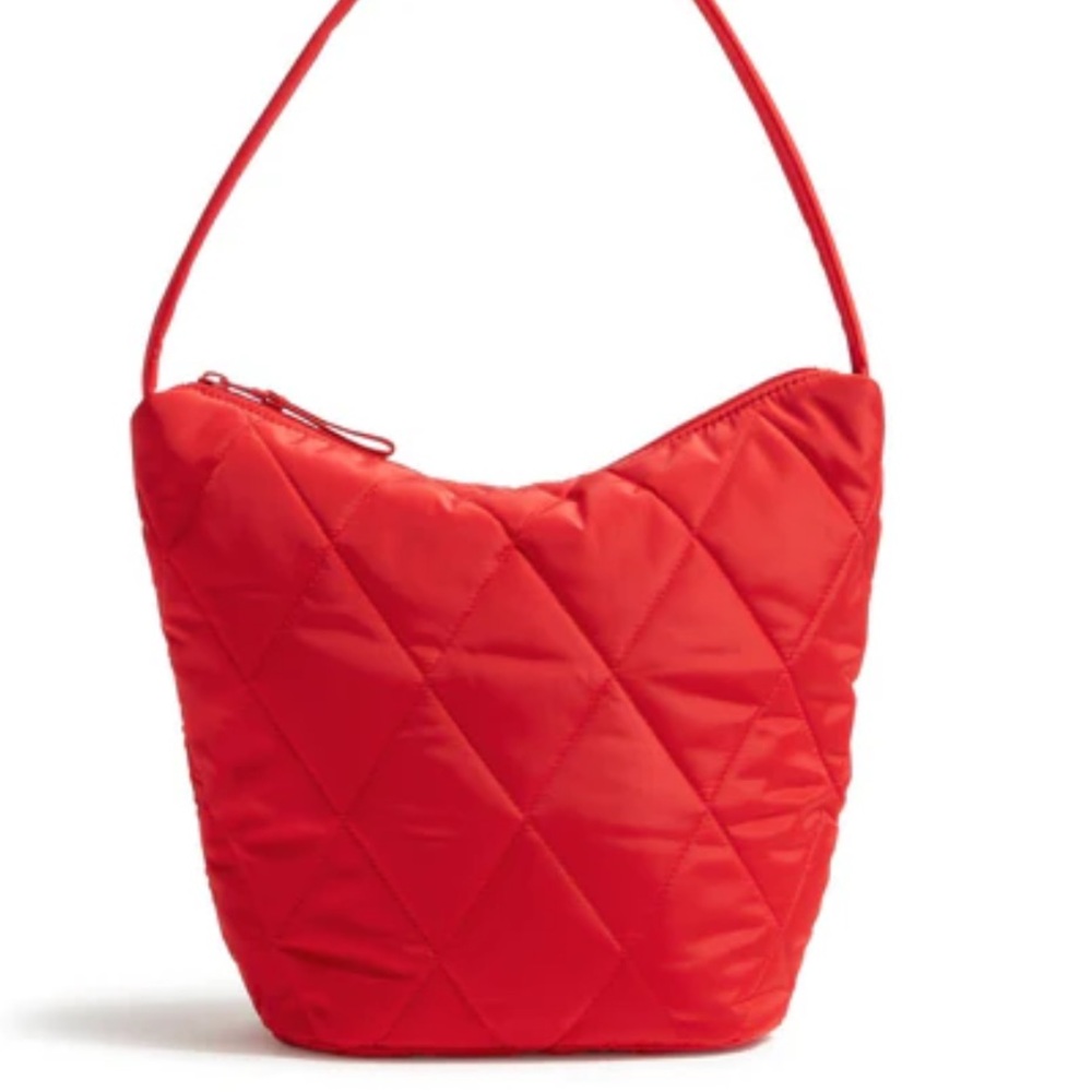 NWT Vera Bradley Goji Berry Red  Quilted slouchy bucket shoulder bag.